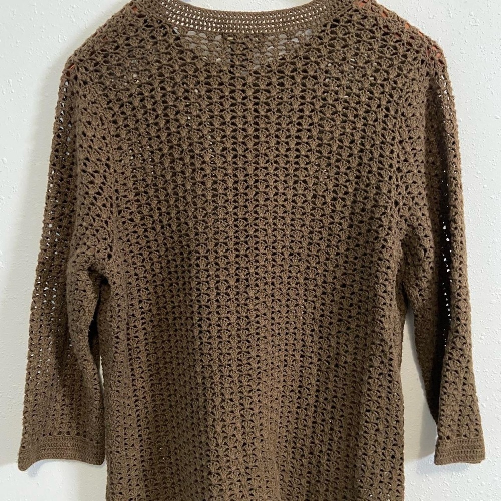 Vintage Eddie Bauer Hand Crocheted Linen Cotton Blend Cardigan - Picture 7 of 7